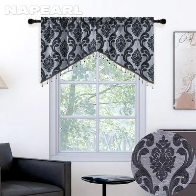 A Pair Classic Jacquard Beaded Valance Rod Pocket Floral Pattern Curtain Window Valance Curtain For Home Decor NAPEARL