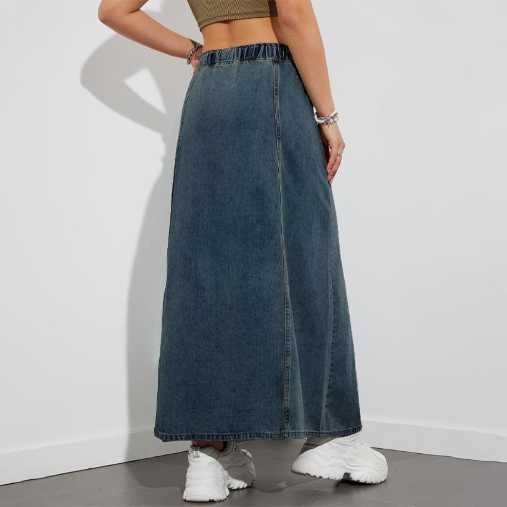 Ελαστική Μέση Τζιν Φούστες Κλος Γυναικείες Καθημερινές Μακριές Φούστες με Αμερικάνικο Σχέδιο