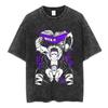 Anime Hunter X Hunter Logo Vintage Washed T Shirt Killua Gon Cherry Blossom Graphic T-shirt Men Fashion Casual Oversized Tshirt