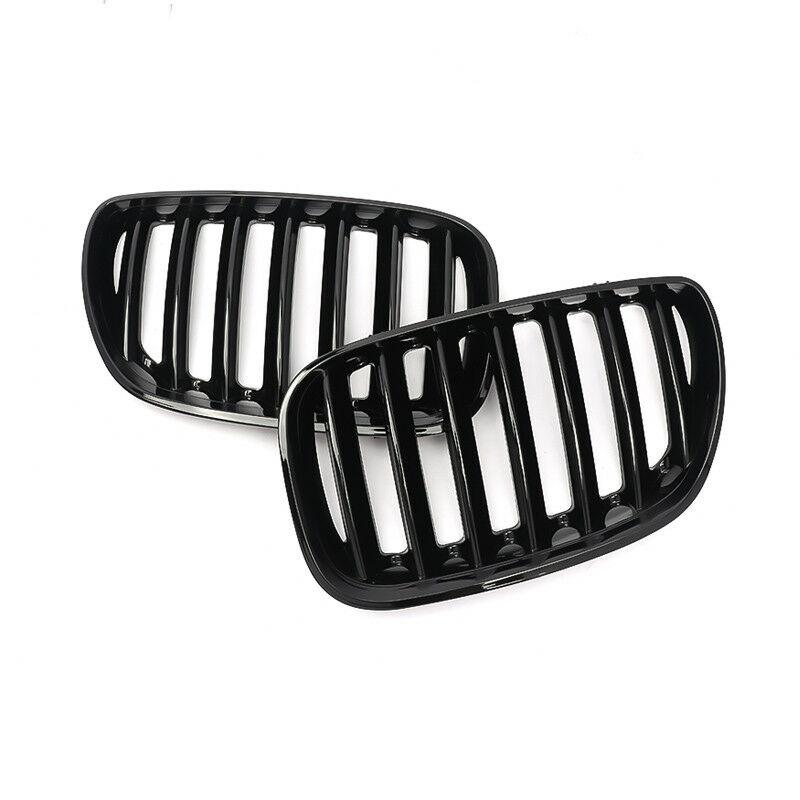 1Pair Car Front Hood Bumper Kidney Grille Grill Single Line Chrome Black For BMW X5 E53 2004 2005 2006 51137113733 51137113734