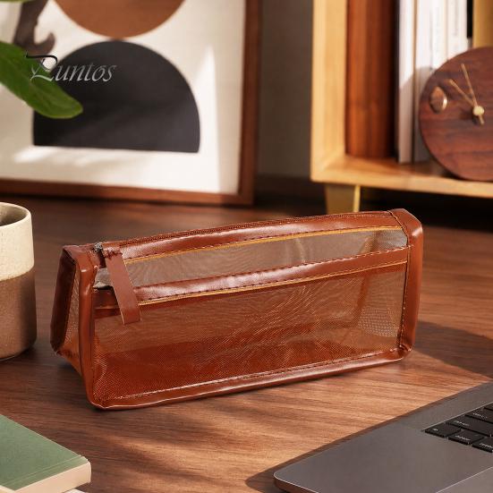 Lightweight Stationery Organizer Exam Pencil Case for Students, Double Layer Clear Mesh Pouch, Moisture-proof Bag Large Capacity Transparent