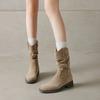 New Khaki Medium Tube Martin Boots Women's Spring and Autumn Stacking Boots Pleated Single Boots Women's Medium Tube Western Cowboy Boots