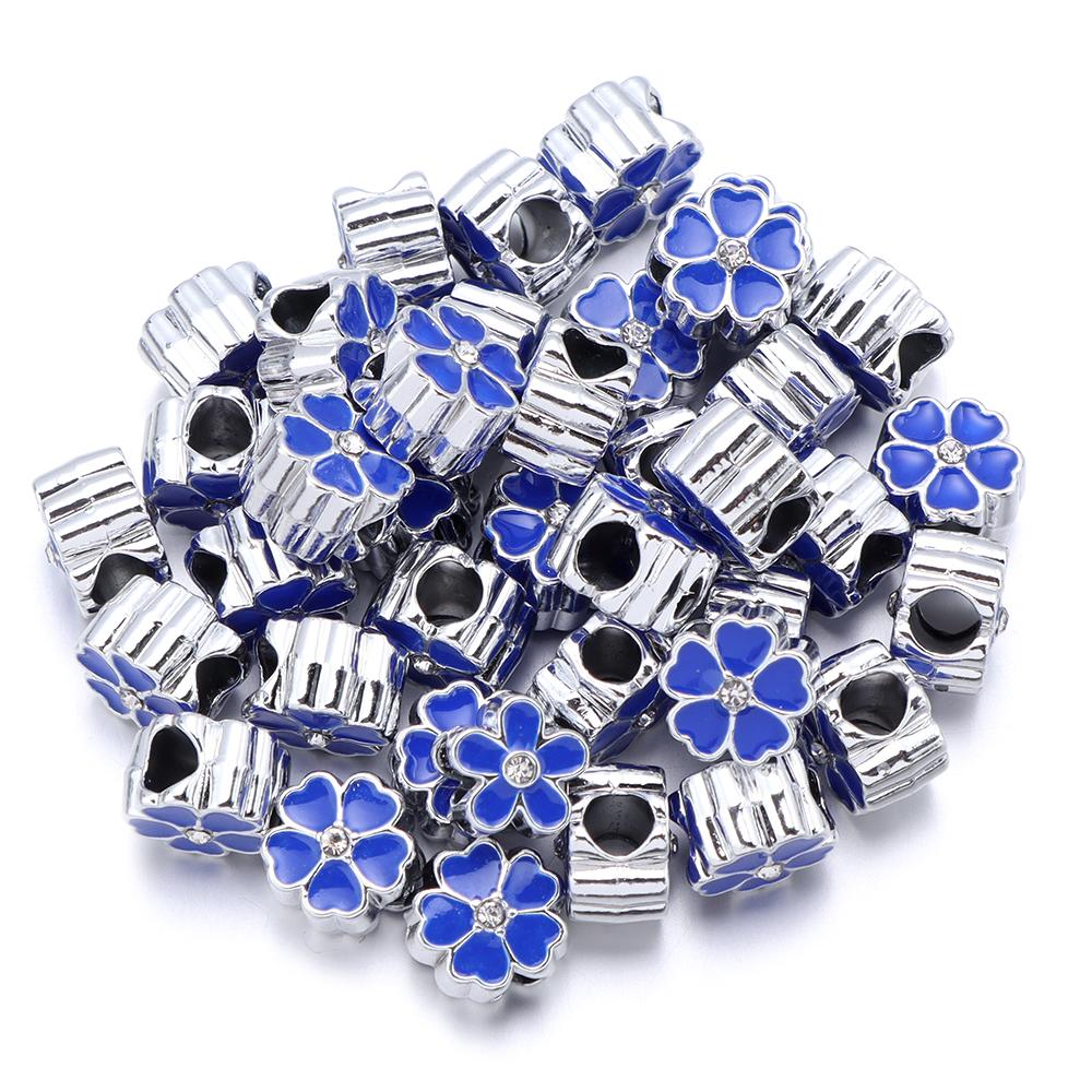 

5pcs/lot Alloy Big Hole Beads Colorful Five Petal Flower Loose Bead For DIY Exquisite Bracelet Necklace Jewelry Making Wholesale синий