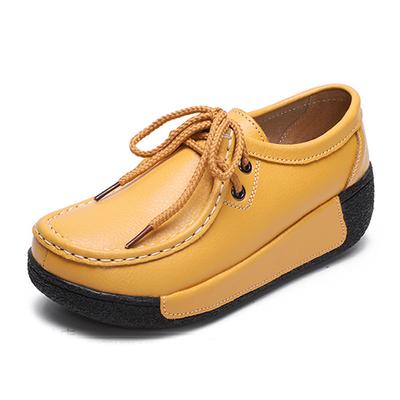 Damskie buty do chodzenia z prawdziwej skóry, buty na wysokim 5 cm koturnie, sznurowane buty na platformie, mokasyny, buty dla matki