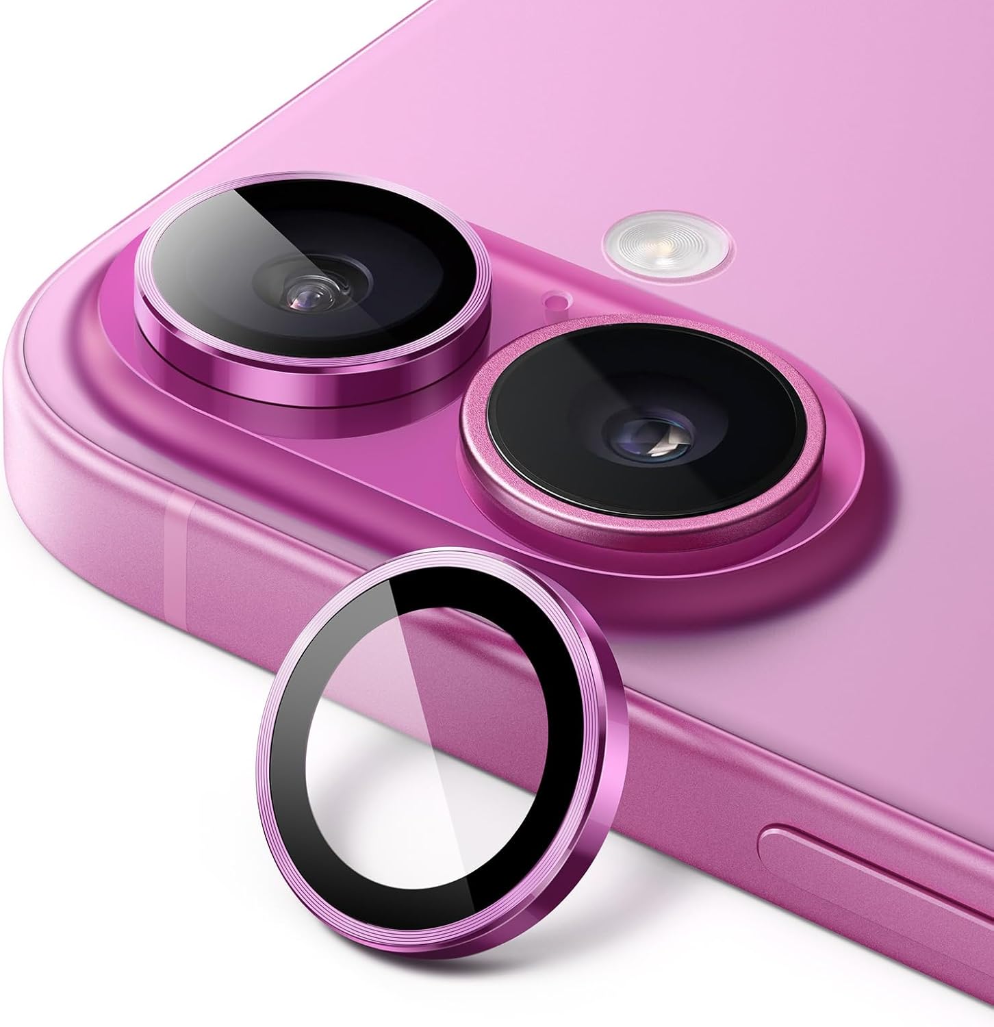 

Защитная крышка объектива камеры для iPhone 16 Plus 15 Pro Max 14 13 Mini 12 11 iPhone16 16Plus 16Pro 15Pro Закаленное стекло Металлическое кольцо Защитный аксессуар For iPhone 16 Plus розовый