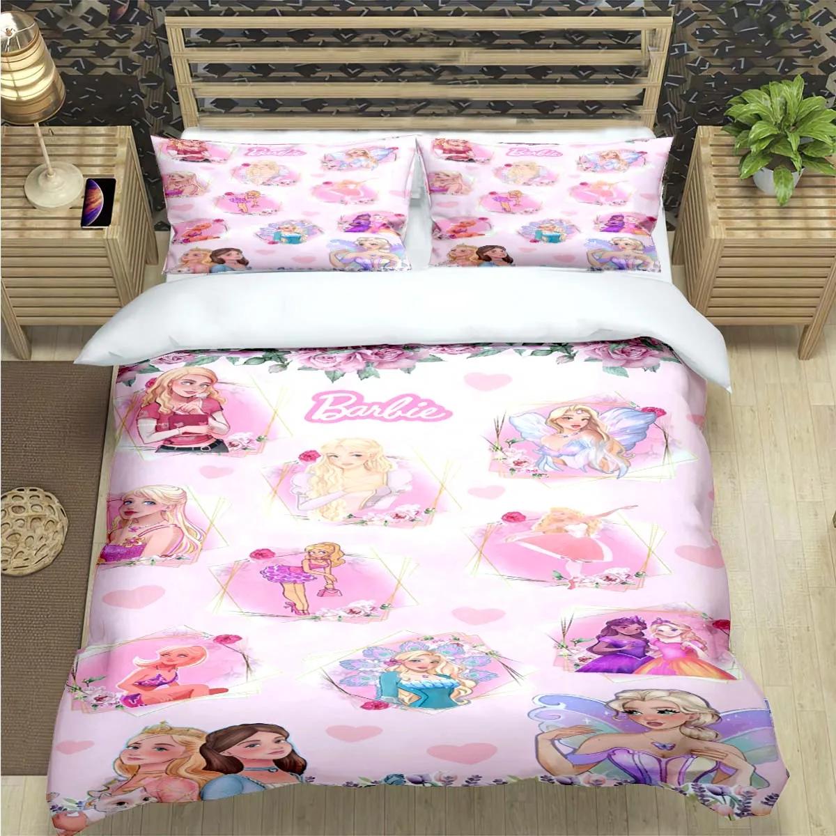 

Hot Fashion B-Barbie Cartoon Print Bedding Sets Bed Supplies Set Comforter Set Teens Girls Cartoon Twin Single Kid Luxury Gift US Queen 228x228cm