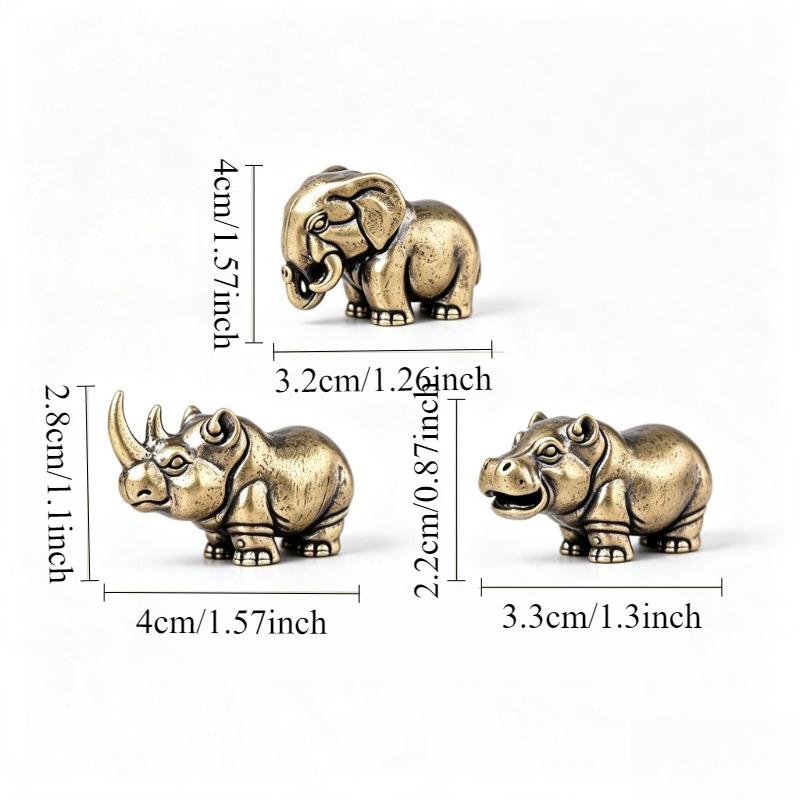 Solid Brass African Animal Figurine Rhino Hippo Elephant Handcrafted Tea Pet for Home Office Desk Decor Collection Gift