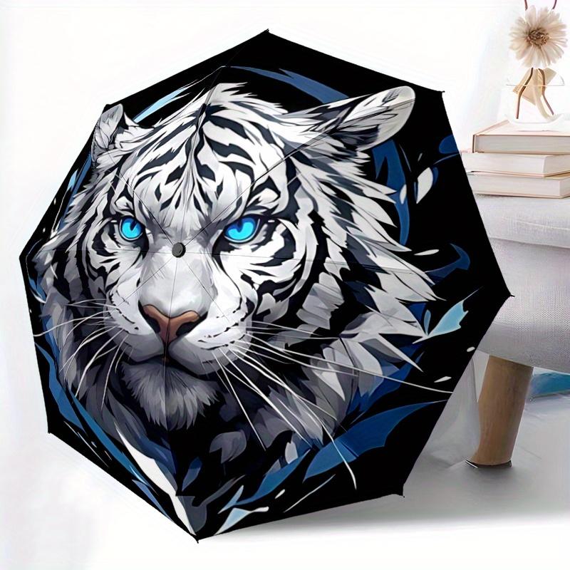 1pc Blue-Eyed White Tiger Automatic Opening and Closing Umbrella - Small Umbrella Suitable for Various Occasions C094