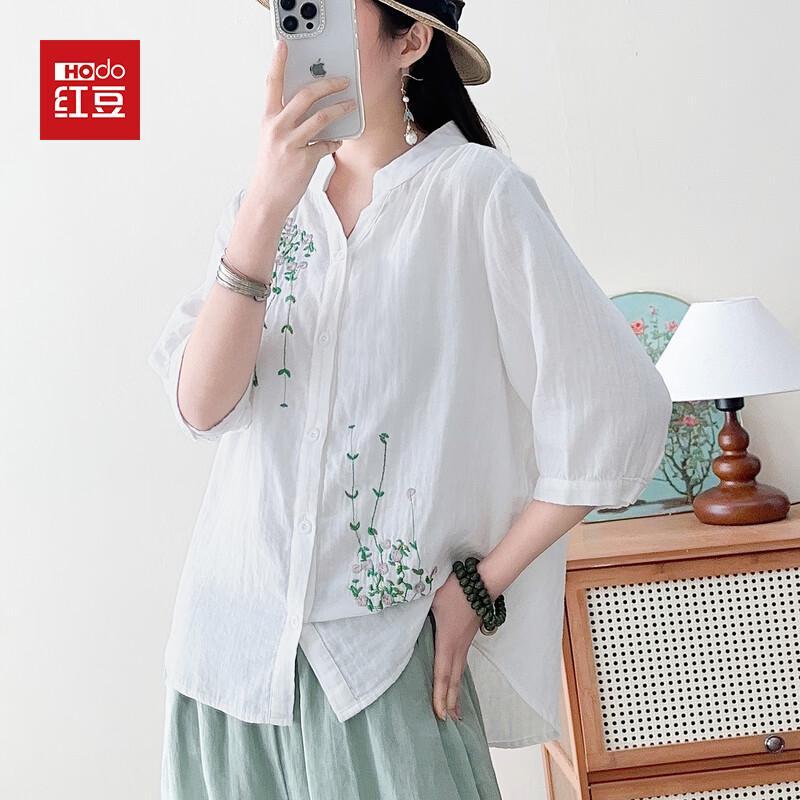 Hodo Women s Elegant Embroidered 3/4 Sleeve Loose Blouse 3XL