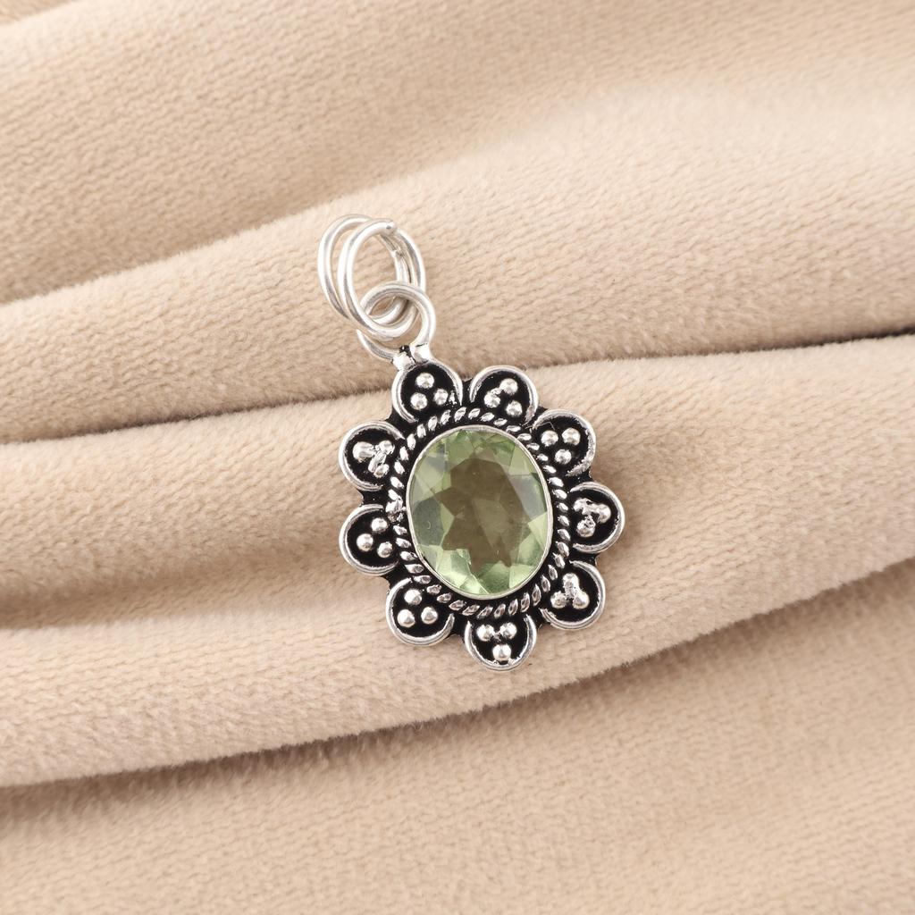 Natural Green Amethyst Gemstone 925 Sterling Silver Handcrafted Jewelry Tiny Pendant 1.37" For Her CP-40-21