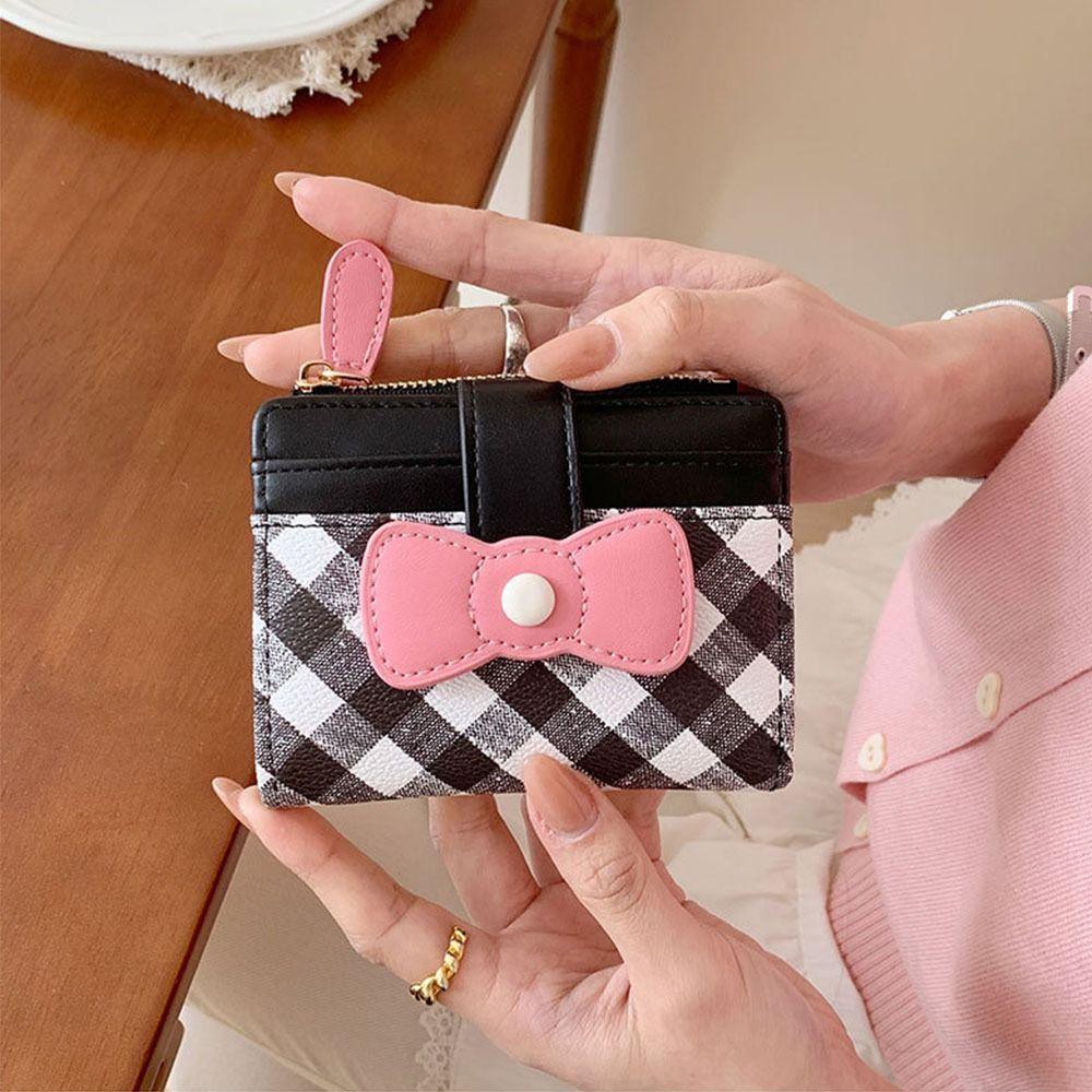 Portable Checkered Bow Wallet Multiple Card Slots Dopamine Card Bags Coin Purse Gifts