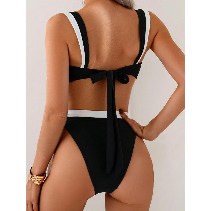 New European and American bikini thick shoulder strap split swimsuit sexy long belt model pure desire style high-end swimsuit women