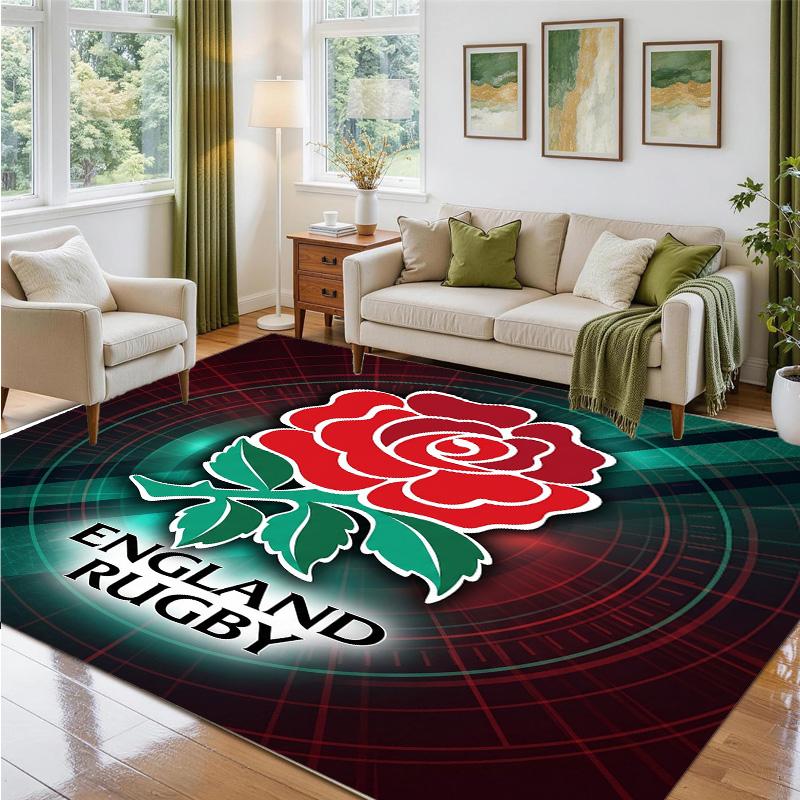England Rugby Design Crystal Velvet Rug Soft Decorative Mat for Bedroom Entrance
