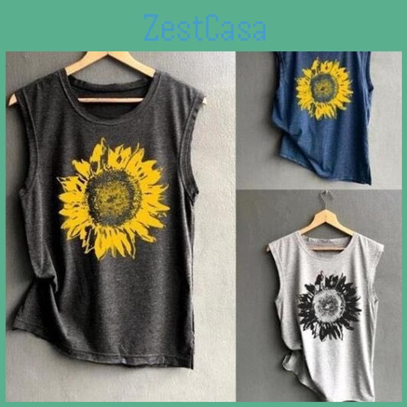 Womens Sleeveless Sunflower Tops Blouse Ladies Vest Tank Pullover Tshirts Tee