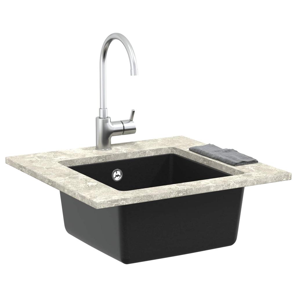 Black Kitchen Sink 430 X 460 Mm Made of 80percent Quartz and 20percent Resin