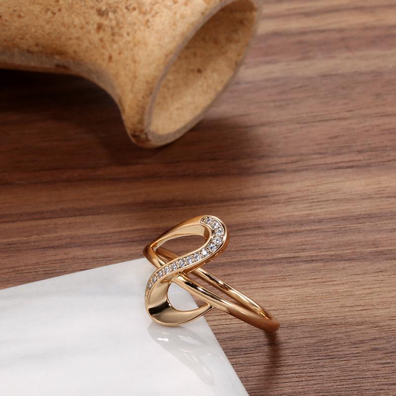 Elegant White Natural Zircon Waves Rings For Women Fashion  Rose Gold Color Party Fine Wedding Jewelry Crystal Gift