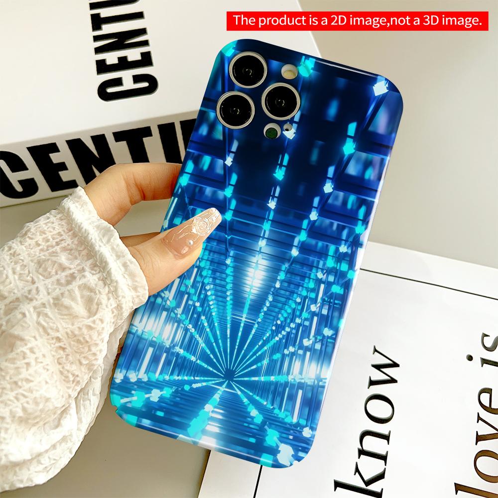 2DFlat Blue Neon Tunnel Light Maze All Inclusive Film Hard Phone Case, Compatible with iPhone 18 Pro Max 17 16 15 14 13 12 11