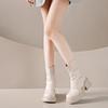 Leather Platform Women's Half High Boots Autumn Winter Round Toe Ladies Mid Calf Shoes New In Gothic Work Gyaru Trend 2025 Boot