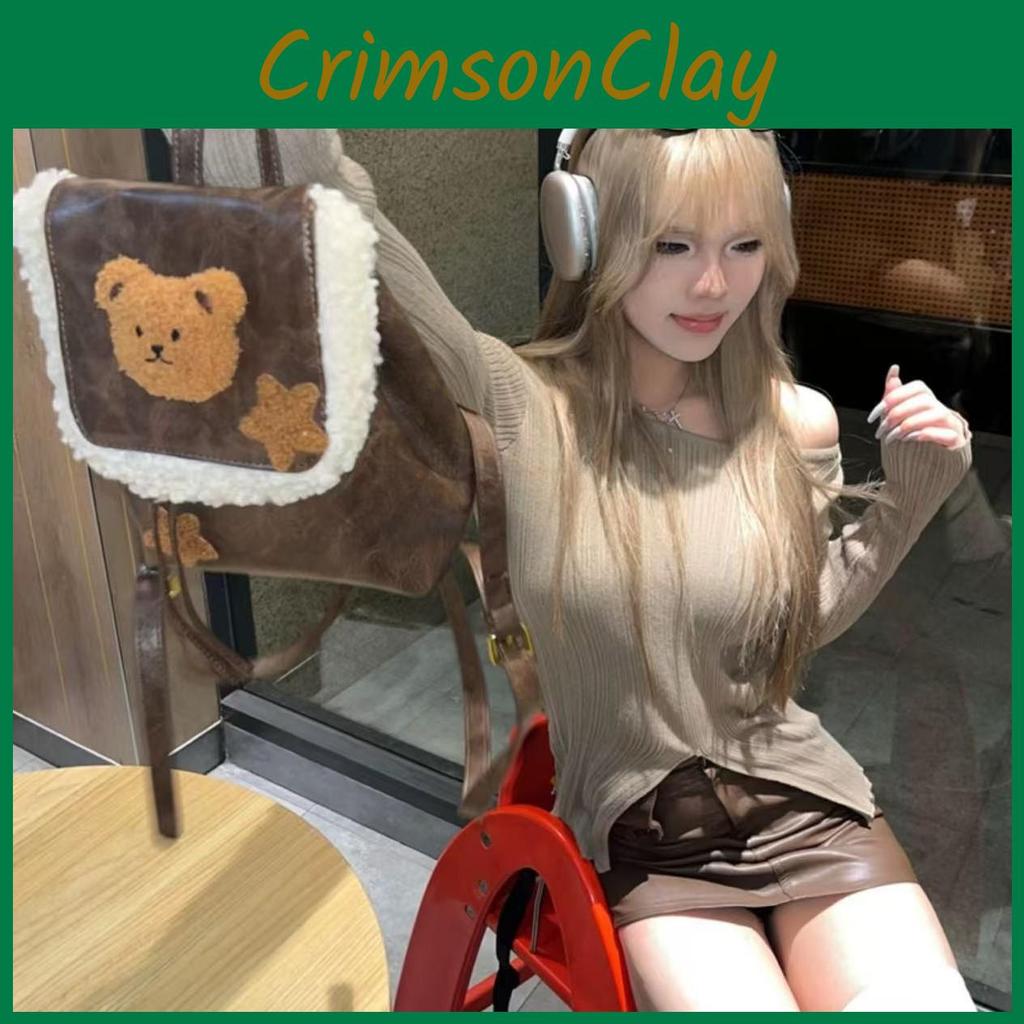 Plush Teddy Bear Printed Brown Backpack Outdoor Cute Casual Fashion Handbag