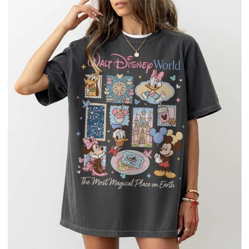 Summer Women's Vintage Disney Mickey and Friends T-Shirt Disneyland Shirt  Oversized Loose Casual Tee Disney Trip Shirt