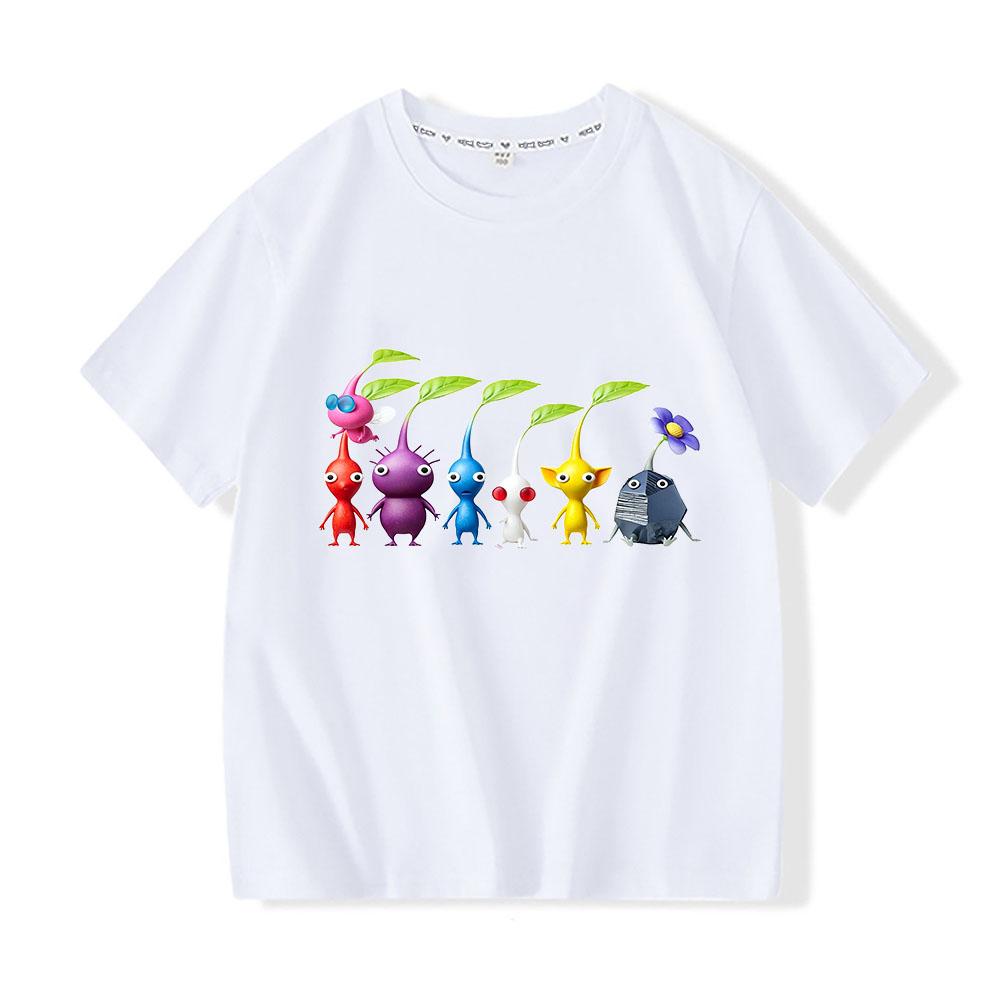 100% Cotton Game Pikmin Children's T-Shirt Funny Casual Kids Top Cartoon Graphic Printing Tees O-Neck Short Sleeve Summer Wear