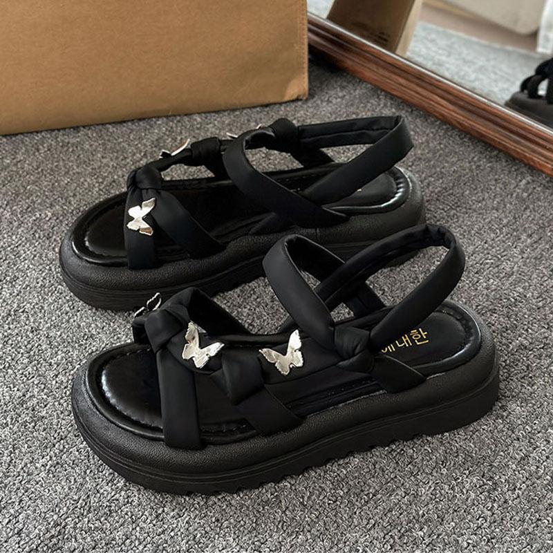 Fashion Sandals Women's Summer Fashion Thick Bottom Roman Shoes Casual Beige Black Flat Cross Strap Slip On Sandales for Women 2025