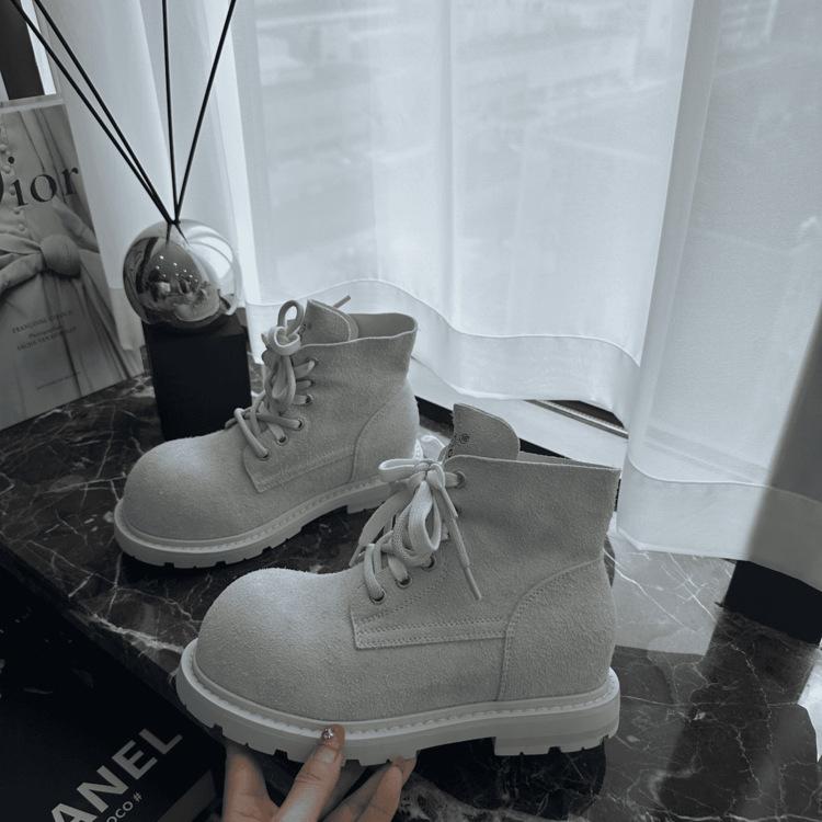 

Ling L Da кожаные мартинсы на толстой подошве в стиле ретро с большим носком, короткие ботинки, короткие ботинки, большие желтые ботинки, женские ботинки 40 бежевый