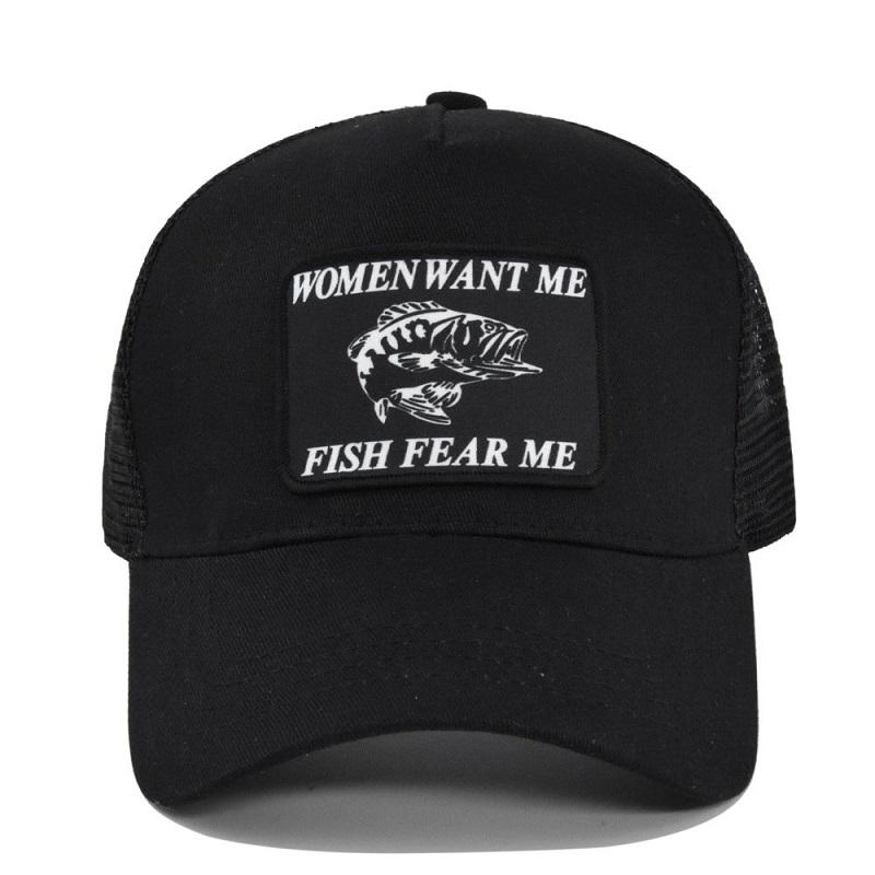 Stretch Ventilated Permeable Air Summer Hat Dad Adjustable Neutral Gender Women Men For Adult Trucker Cap Baseball Washed Me Fear Fish Want Hats