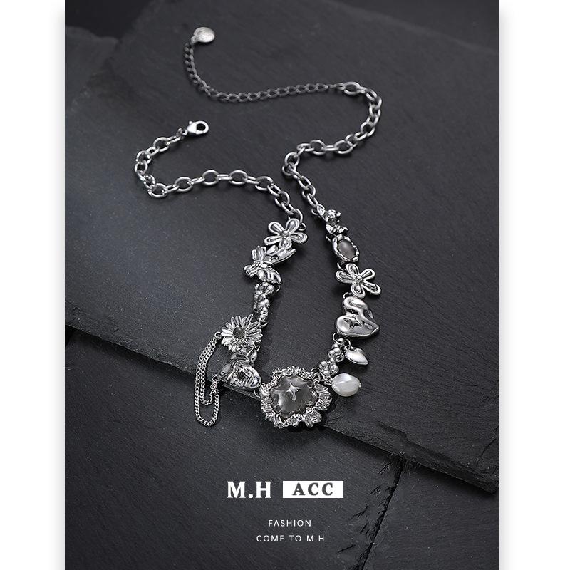 Liquid Silver Flower Necklace Women's Irregular Unique Clavicle Chain Exquisite High Quality Versatile Necklace
