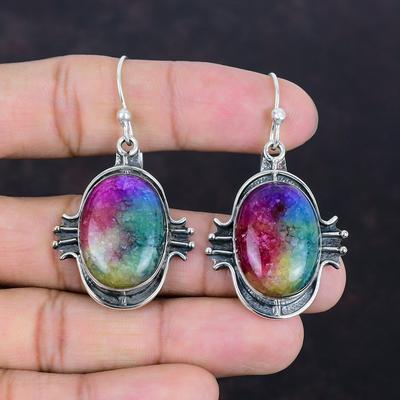 Rainbow Solar Quartz Druzy Earrings Gemstone Handmade Earring 925 Sterling Silver Earrings Antique Jewelry Gifts For Mom Birthstone Earring