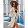 Neuer Sonnenschutz Bikini Cover-up Sonnenblume V-Ausschnitt Lockerer Cardigan Bestickte Spitze Badeanzug Frühling Sommer