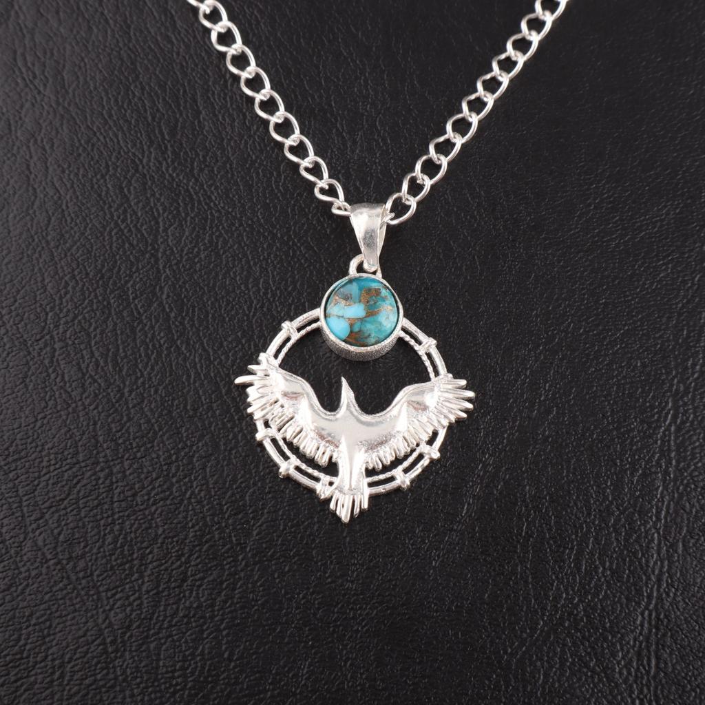 Natural Blue Copper Turquoise Gemstone 925 Sterling Silver Jewelry Pendant 1.43" CP-38-41