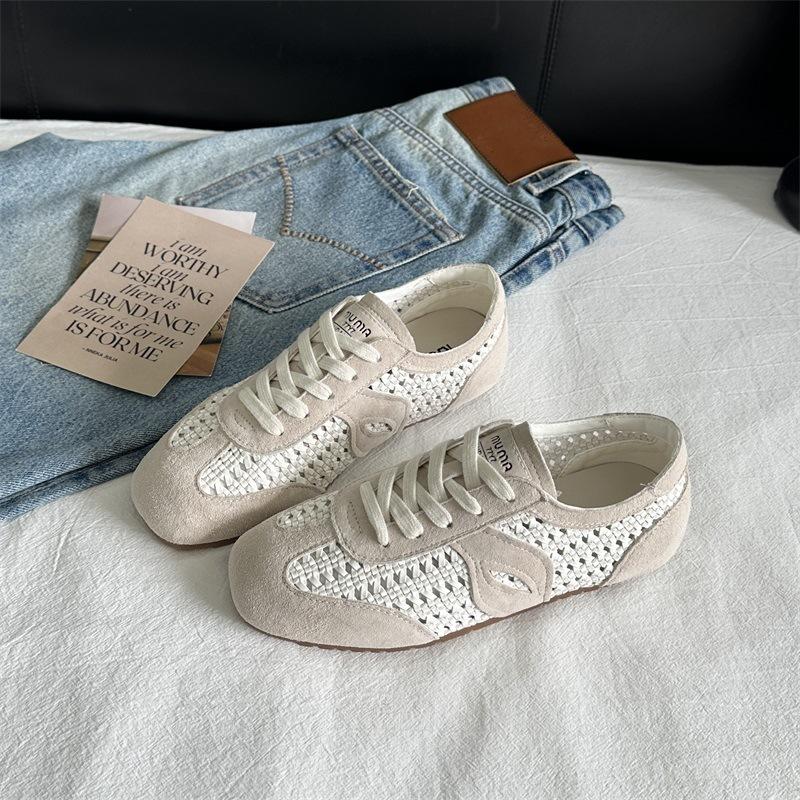 Sheepskin summer new mesh breathable soft sole versatile Forrest Gump shoes women's retro leather casual sports training shoes