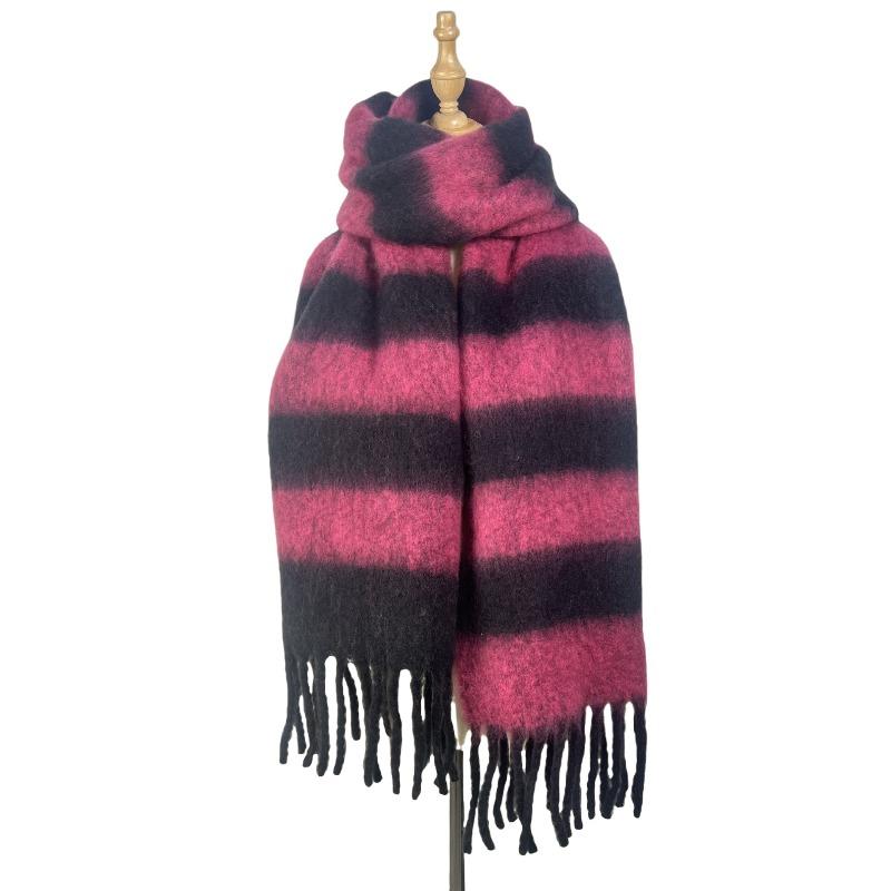 Striped Winter New Thickened Warm Scarf Women's Simple High Sense Versatile Fashion Fringed Scarf Shawl