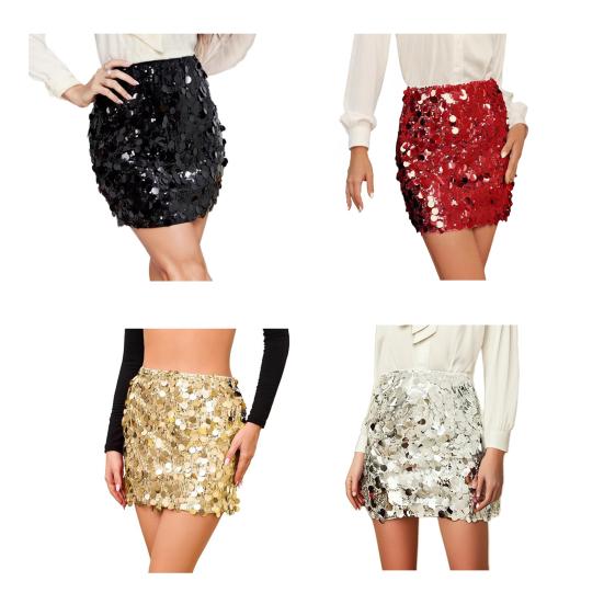 Třpytivá flitrová taneční sukně s vysokým pasem, obepínající boky, zeštíhlující střih, sexy sukně, jevištní vystoupení, mini sukně