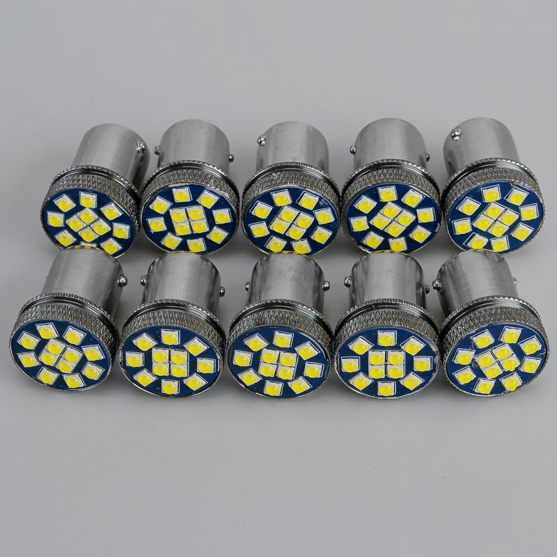 10Pcs White LED 12SMD BAY15D 1156 1157 7440 3157 T20 P21W DRL Turn Signal Parking Light Bulbs Universal for Car Truck DC 24V