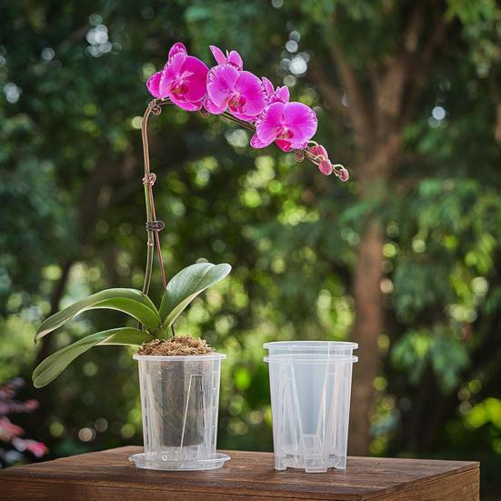 Clear Orchid Pot Breathable Flower Pot with Saucer Plant Pot with Side Ventilation Holes Drainage for Phalaenopsis Healthy Growth