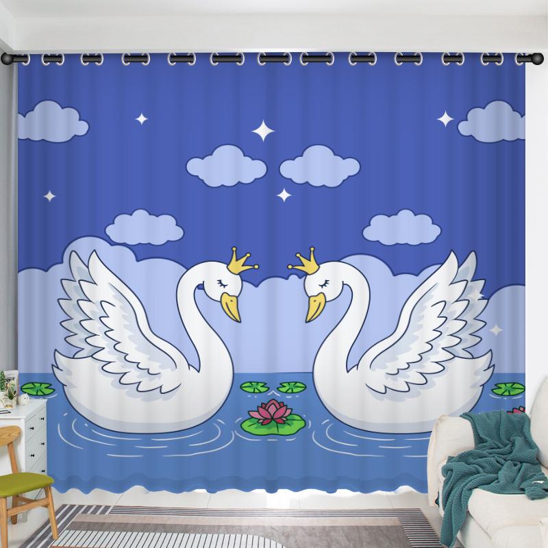 2Panel Swan Lake Swan Curtain Custom Curtains Simple Modern Bedroom Living Room Window Semi-blackout Short Curtain Free Shipping