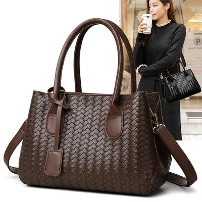 Borsa a Spalla da Donna in PU Intrecciato a Grande Capacità Borsa a Tracolla