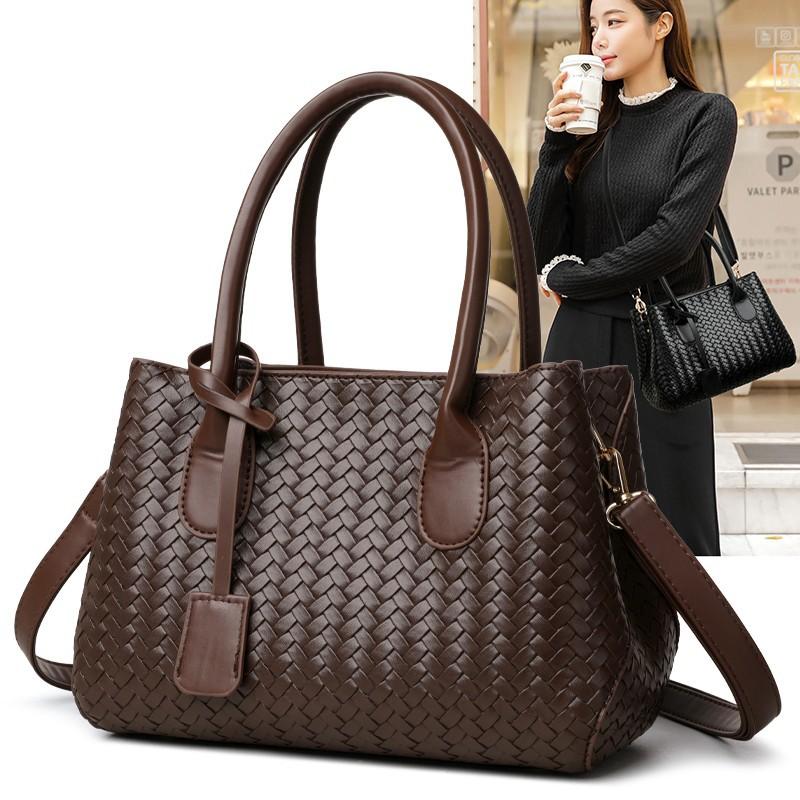 Damska torba na ramię crossbody z PU, pleciona, dużej pojemności