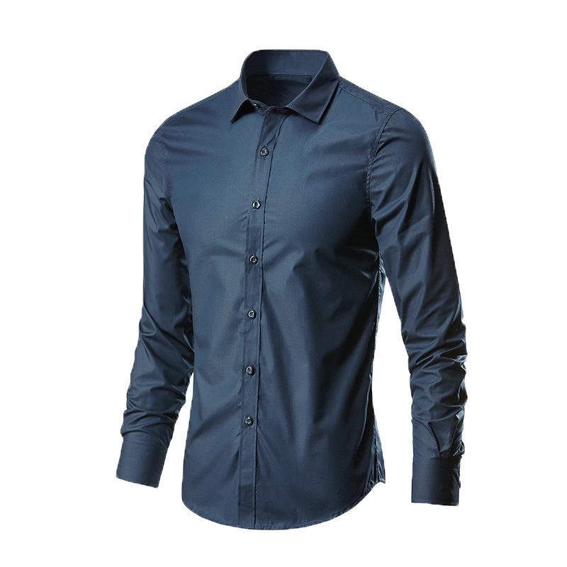 Solid Color Slim Fit Long Sleeve Formal Shirt - Versatile & Simple for Business or Casual Wear