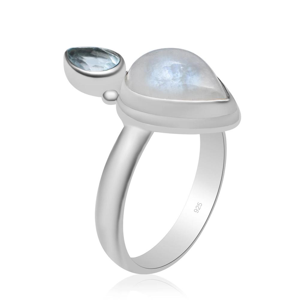 Natürliche birnenförmige Mondstein-Ringe aus massivem 925er-Sterlingsilber in Tropfenform für Damen und Mädchen