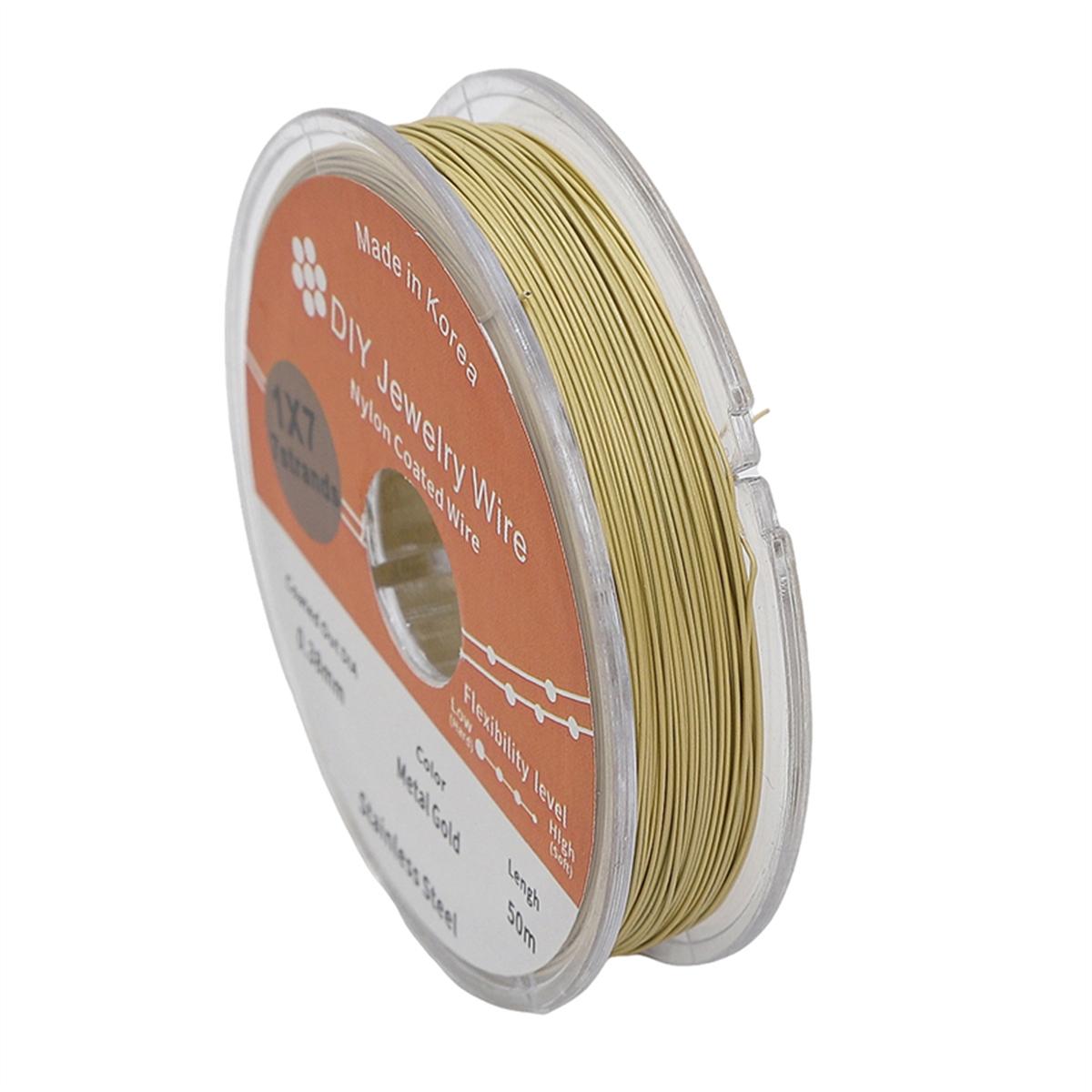 

50 метров/рулон, 2 размера, серебристый, белый, золотой цвет, стальная проволока для изготовления ювелирных изделий своими руками, браслетов и ожерелий 0.38mm золотистый