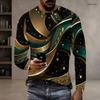 Men Plus Size Round Neck Long Sleeve Black Gold Geometric Printed T Shirt