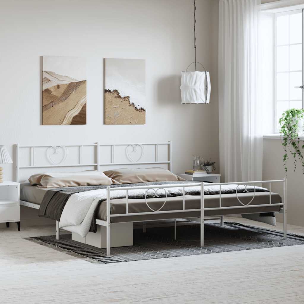 Metal Bed Frame with Headboard and Footboard White 183 x 213 cm