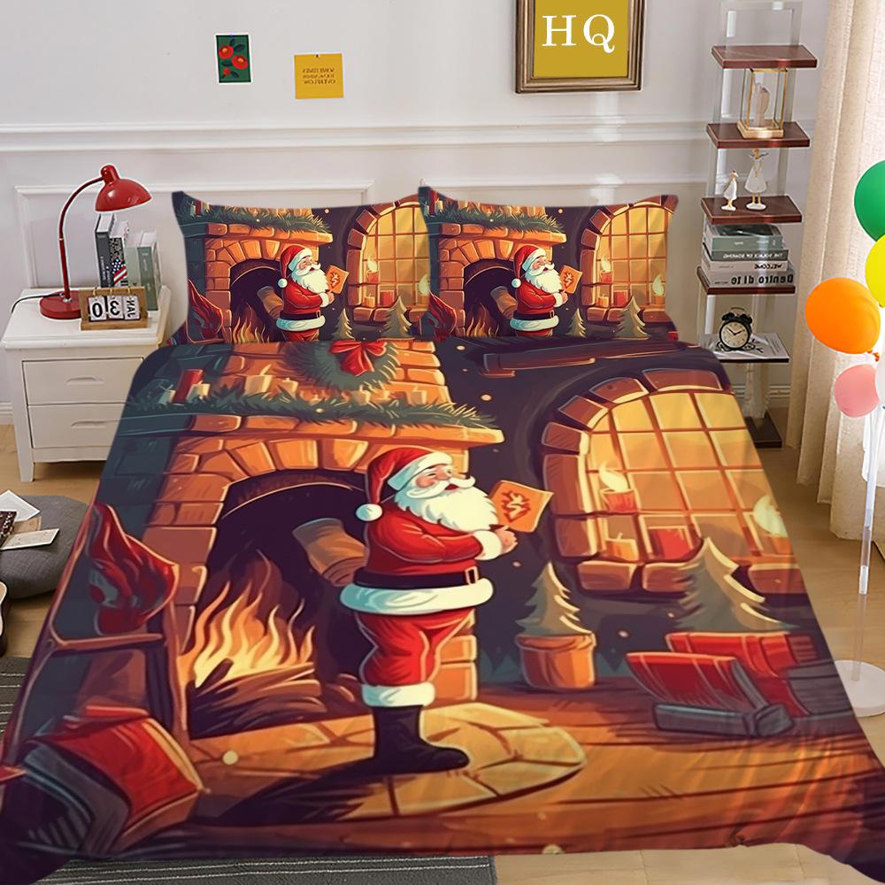 Weihnachtsdruck 3D-Druck Polyester Kissenbezug Bettbezug Zwei- oder Dreiteiliges Set