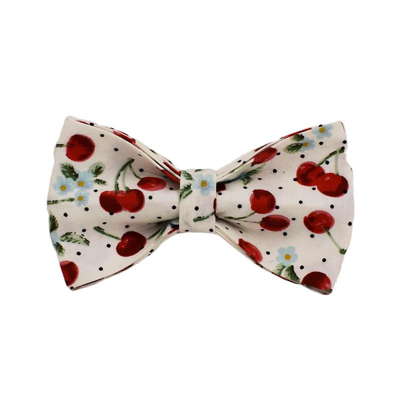 Red Cherry Print Dog Collar & Leash Set with Gold Buckle and Bow, Engravable XS