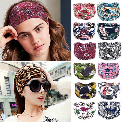 Bohemiska Breda Bomullsstretch Huvudband Kvinnor Huvudduk Turban Huvudbonad Bandage Hårband Bandana Breda Huvudband Håraccessoarer
