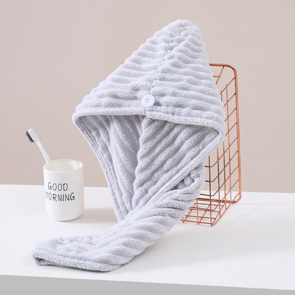 Microfiber Women Hair Drying Hat with Button Hair Drying Wrap Soft Quick-dry Hair Towel Cap