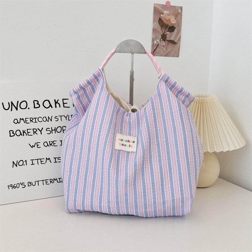 Stylish Canvas Tote Bag For Women Large Capacity Casual Travel And Commute With Fresh Floral Stripes